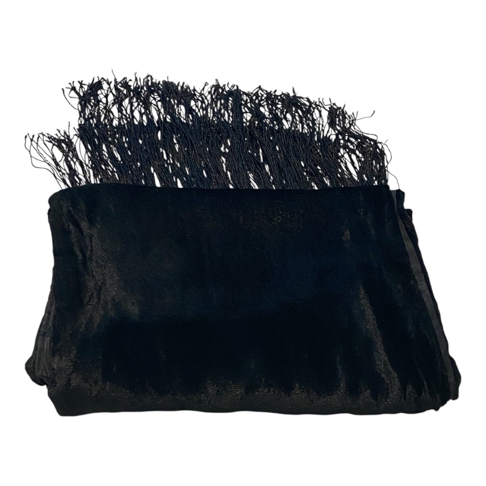 Vintage Ann Taylor Black Velvet Scarf Wrap Fringe Wedding Party - Picture 3 of 6